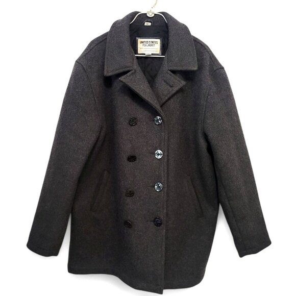 United Stated Pea Jacket Recycled Wool Nautical Peacoat - Picture 3 of 15